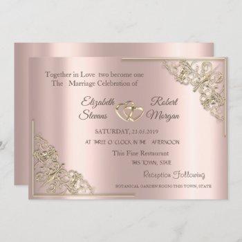 elegant gold hearts rose gold wedding invitation