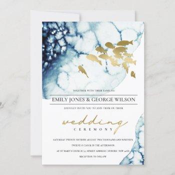elegant gold navy underwater fish wedding invite