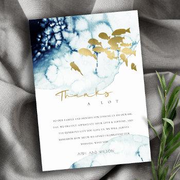elegant gold navy underwater sea fish wedding thank you card