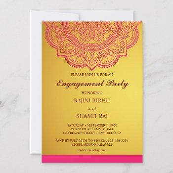 Small Elegant Gold Pink Paisley Indian Engagement Party Front View