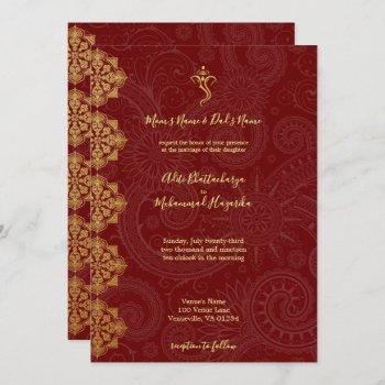 elegant gold & red ganesha indian wedding invitation