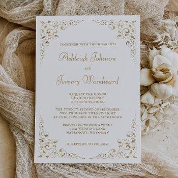 Small Elegant Gold Script Botanical Frame Wedding Front View