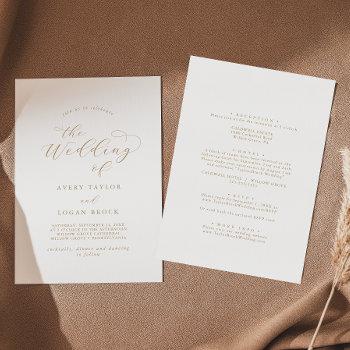 elegant gold script front back wedding invitation