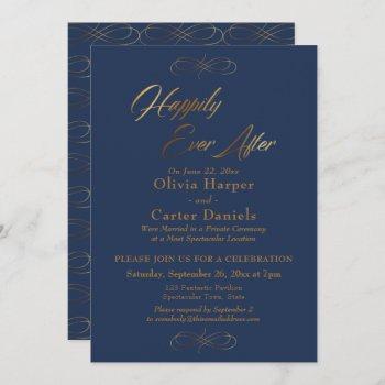 Small Elegant Gold Script Happily Ever After On Navy Front View