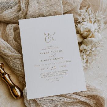 elegant gold script monogram wedding invitation