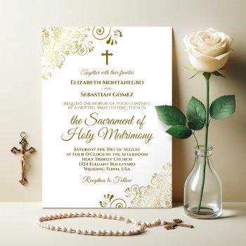 elegant gold & white modern catholic wedding invitation