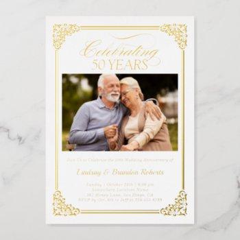 elegant golden 50th wedding anniversary photo foil invitation