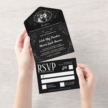 elegant gothic wedding skeletons black & white all in one invitation