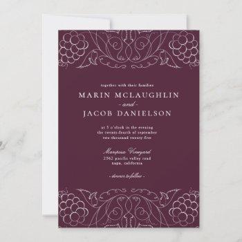 elegant grapes motif wine winery wedding invitation
