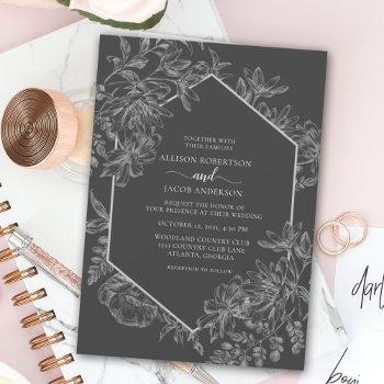 elegant gray and white geometric floral wedding invitation