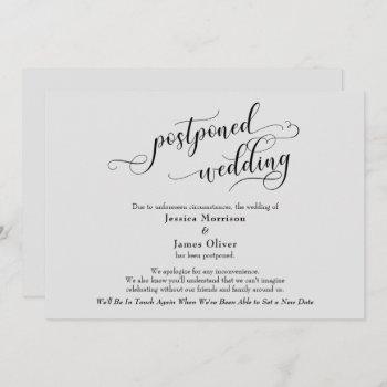 elegant, gray postponed wedding announcement card