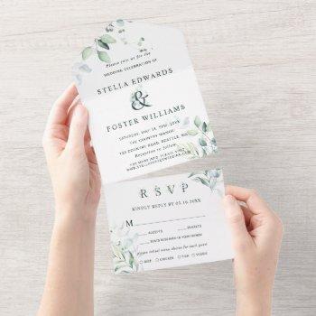 elegant green foliage ampersand wedding  all in one invitation