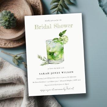 elegant green margarita cocktail bridal shower invitation