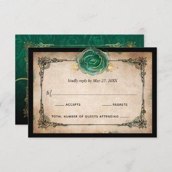Small Elegant Green Rose Gold Black Watercolor Wedding Rsvp Front View