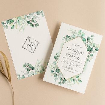 elegant greenery eucalyptus watercolor wedding invitation