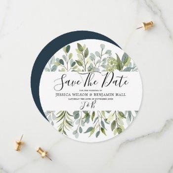 Small Elegant Greenery Watercolor Leaves Save The Date Front View