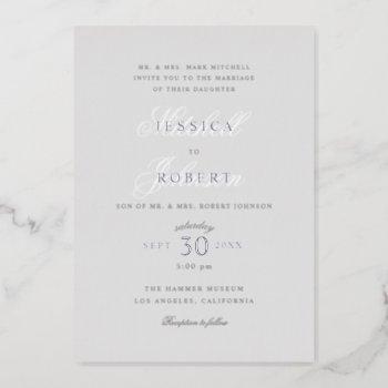 elegant grey wedding silver foil invitation