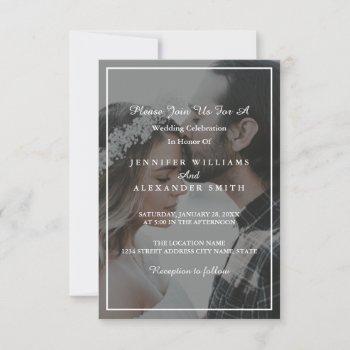 elegant grey & white photo wedding invitation