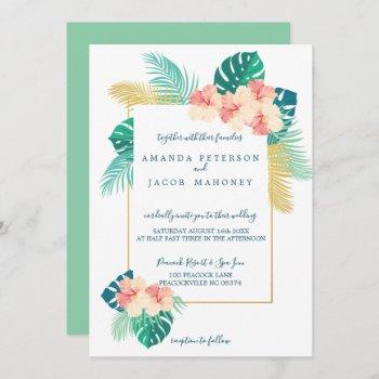 elegant hawaiian hibiscus wedding invitations