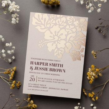elegant hibiscus beach wedding  foil invitation