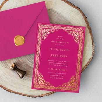 elegant hindu ornament frame indian wedding foil invitation