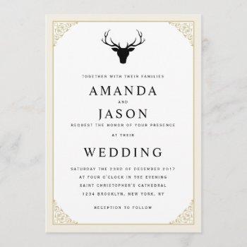 elegant hipster deer head wedding invitation