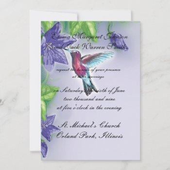 elegant hummingbird  purple flowers wedding invitation