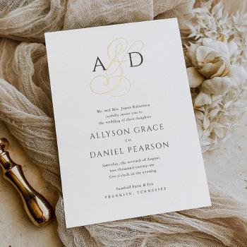 elegant initial script monogram classic wedding foil invitation