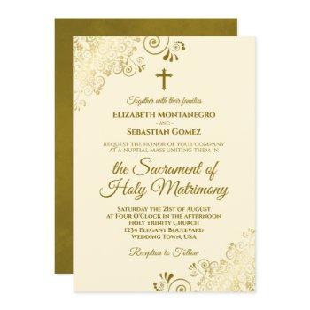 elegant ivory cream & gold modern catholic wedding invitation