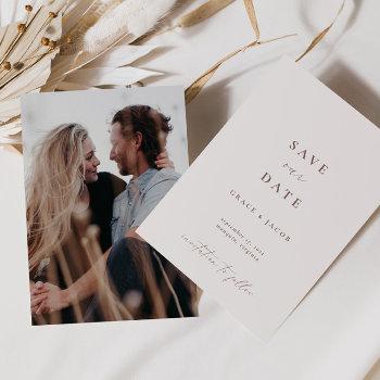 Small Elegant Ivory Minimalist Script Photo Save The Date Front View