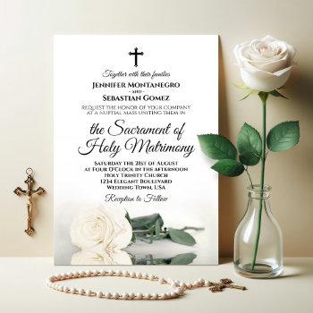 Small Elegant Ivory White Rose Modern Catholic Wedding Front View