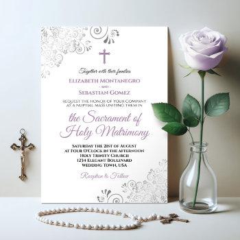 Small Elegant Lavender & Gray Modern Catholic Wedding Front View