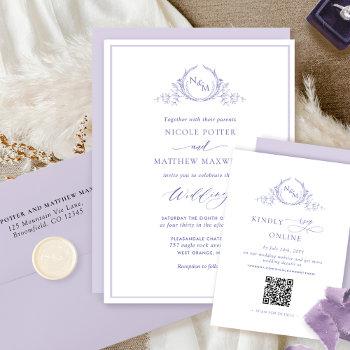 elegant lavender monogram wedding invitation