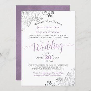 elegant lavender on white wedding livestream invitation