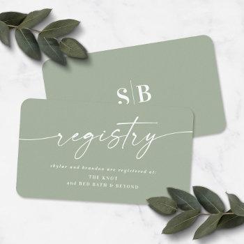 Small Elegant Leaf Green Wedding Shower Gift Registry Enclosure Card Front View