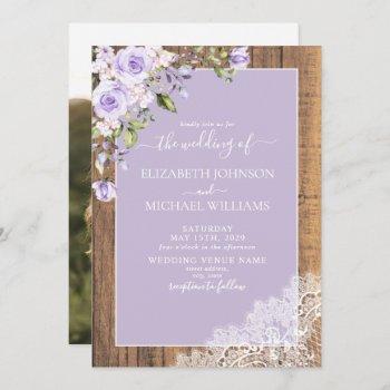 elegant lilac lavender rustic lace photo wedding invitation