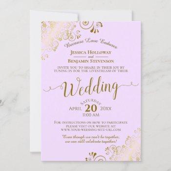 elegant lilac purple gold lace wedding livestream invitation