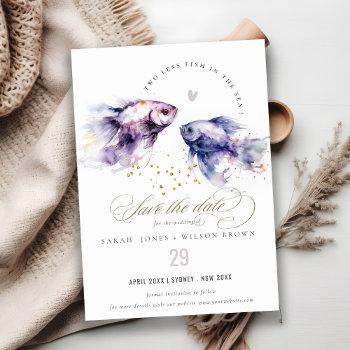 Small Elegant Lilac Watercolor Coastal Fish Wedding Save The Date Front View
