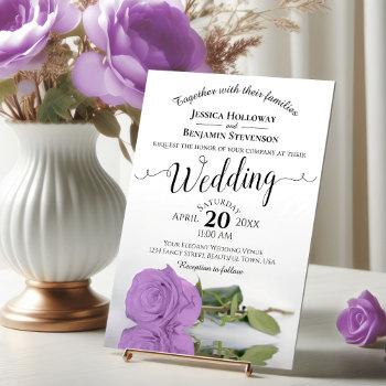 elegant long stemmed lilac purple rose wedding invitation