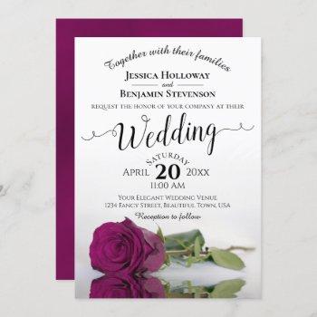 elegant long stemmed magenta rose wedding invitation
