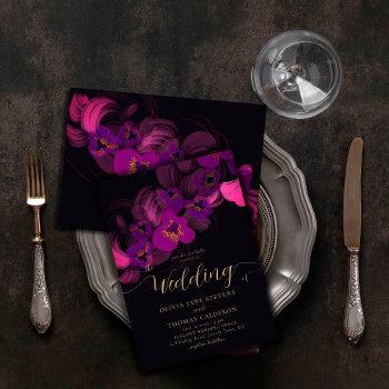 elegant magenta moody purple orchid floral wedding invitation