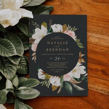 elegant magnolia | black and white casual wedding invitation