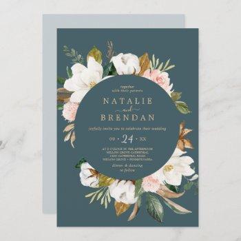 elegant magnolia | teal and white casual wedding invitation