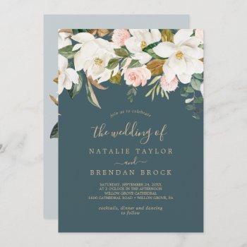 elegant magnolia | teal and white the wedding of invitation