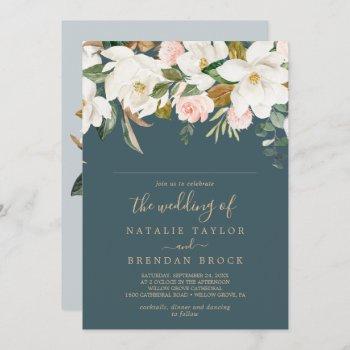 elegant magnolia | teal guest name wedding invitation