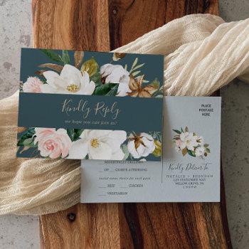 elegant magnolia | teal menu choice rsvp postcard