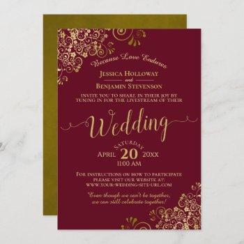 elegant maroon & gold virtual wedding livestream invitation