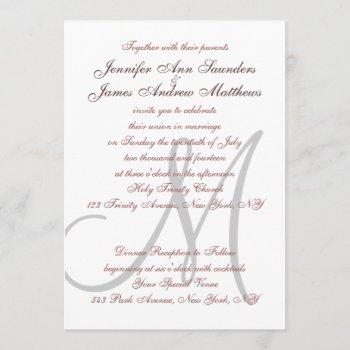 elegant marsala grey wedding invitations initial