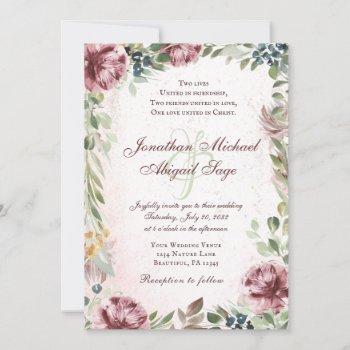 elegant mauve pink peony floral christian wedding invitation