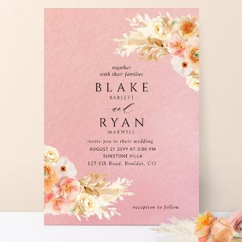 elegant, minimal coral, peach, blush cream wedding invitation